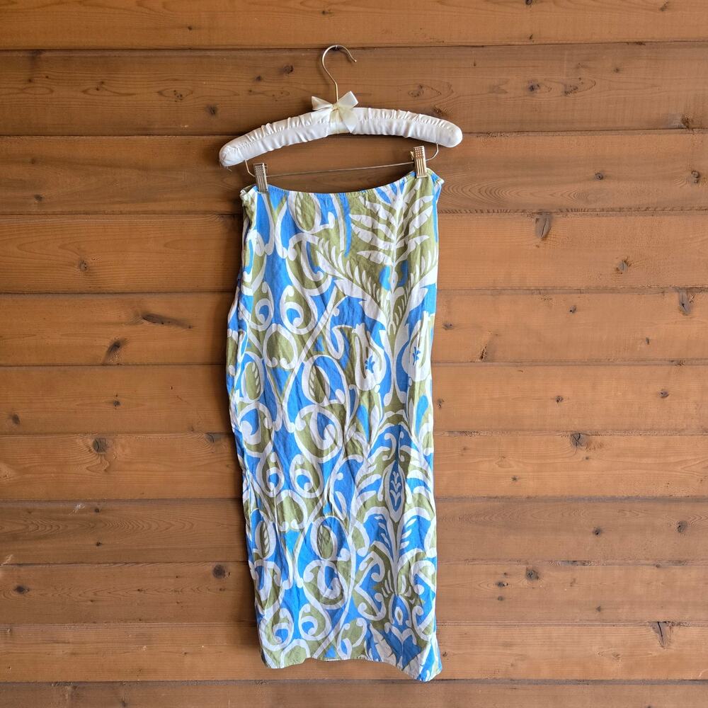 Zara Skirt Midi Printed Linen Resort Wear Sarong Linen High Gathered Waist Large - Picture 4 of 4